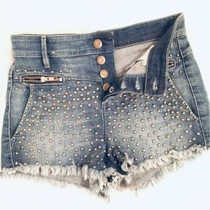 GUESS Jeans cut-off button fly studded jean shorts